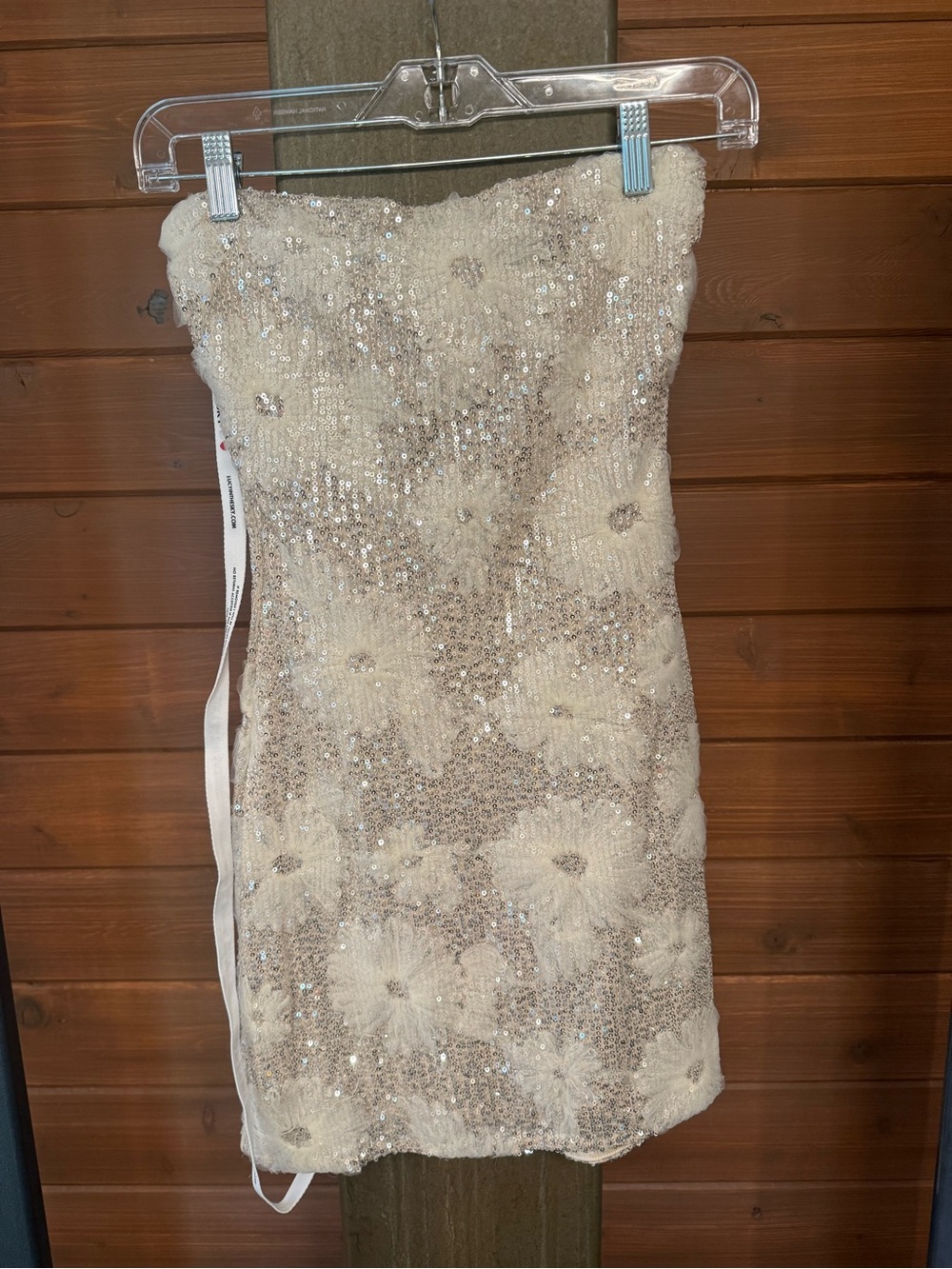 Lucy in the Sky Strapless Ivory Sequin Floral Mini Dress NWT
